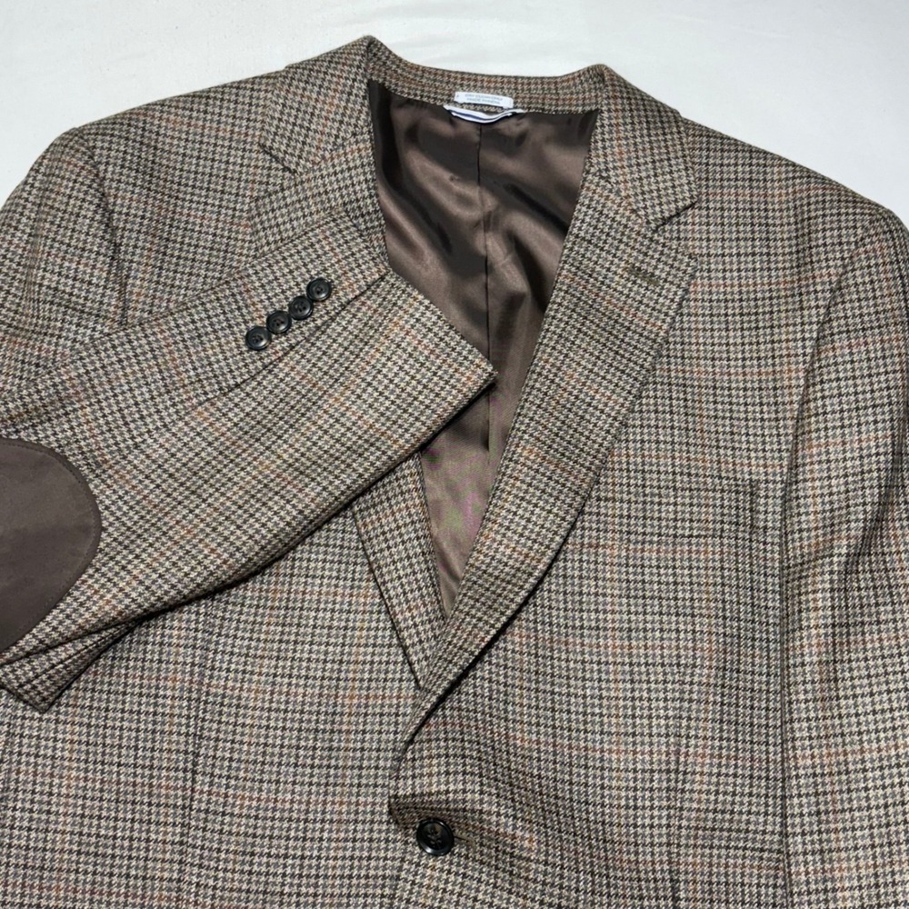 Saddlebred Blazer‎ Mens 42R Brown Houndstooth Wool Blend Elbow Patch Sport Coat